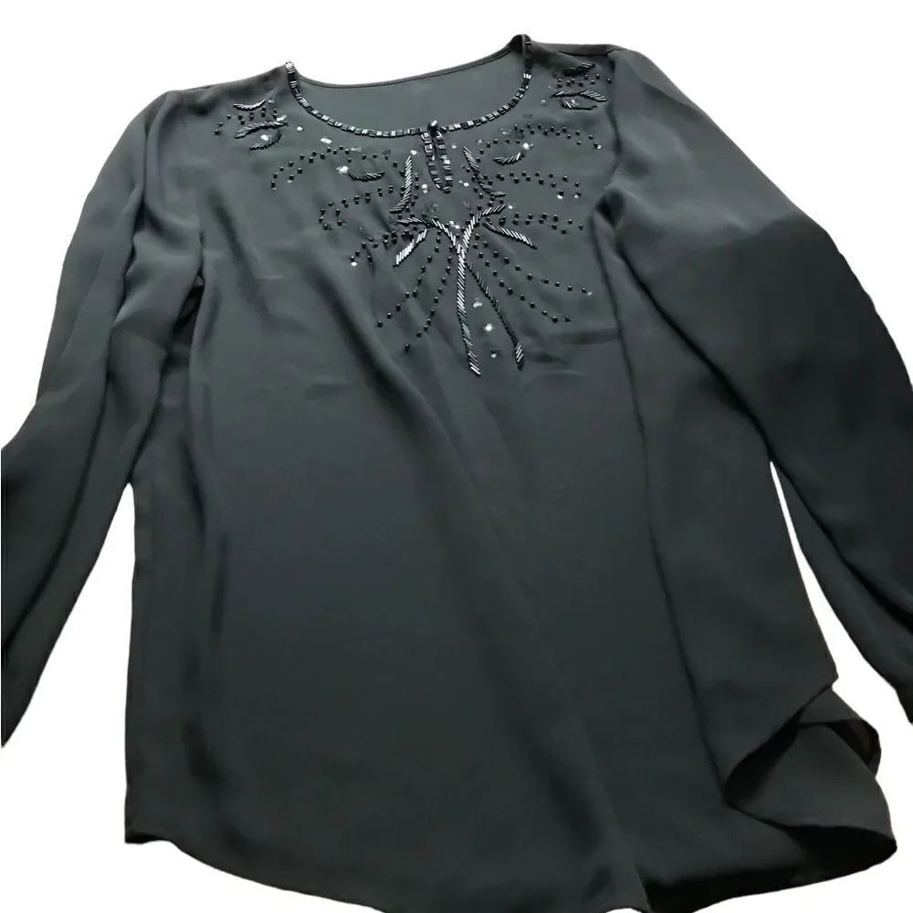 Chicos beautiful black blouse with black stone accents excellent condition